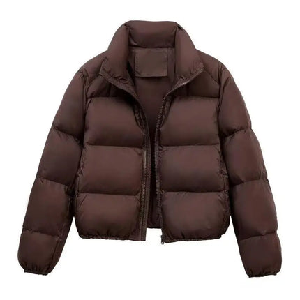 Winter Women's Casual Thi Cotton Padded Jaets Coats Street Sle Straight Cut Long Sve Zipper ort Length Pure Color