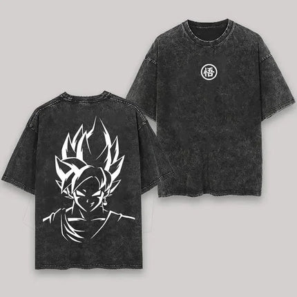 2026 Summer Dragon Ball Majin Vegeta Vintage Anime T-shirt Men's Pure Cotton Washed Tees Casual Loose Sports Daily Short Sleeve
