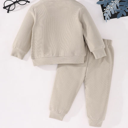 A New Spring And Autumn Children's Hoodie Waffle Set For Boys A Casual Long-Sleeved And Long-Pants 2-Piece Set