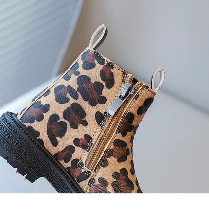 Kids Boots Leopard Prints Classic Little Boys Ankle Boots Side Zipper Fashion Classic Unisex Girls Rubber Boots Breathable Warm