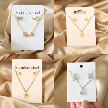 LUXUKISSKIDS Chic Elegant Heart Indian Fine Jewelry Sets Women Wedding Crown Steel Necklace And Earrings bijoux Bulk Wholesale