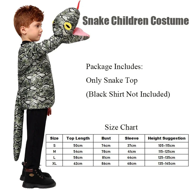 Child Boys Girls Cosplay Giant Anaconda Snakes Tops Halloween Dress Up Boys Kids Snake Puppet Costume Performance Costumes