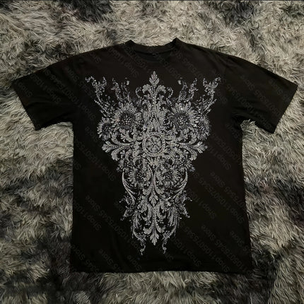 Classic Y2K Gothic Style T-shirt Print Oversized T Shirt High Street Shirts Gothic Round Neck Cotton Tops New Mens Women T Shirt