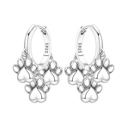 Hot Sale Original 925 Sterling Silver Zircon Pink Paw Print Earrings Heart Flower Leaf Design Women Party Jewelry Gift Ear Loops