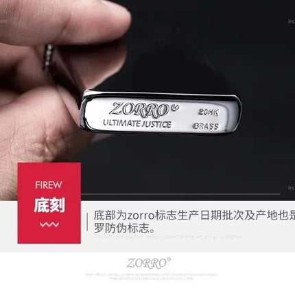 Zorro brass kerosene windproof lighter with personalized creativity, ultra-thin square angle smooth kerosene machine