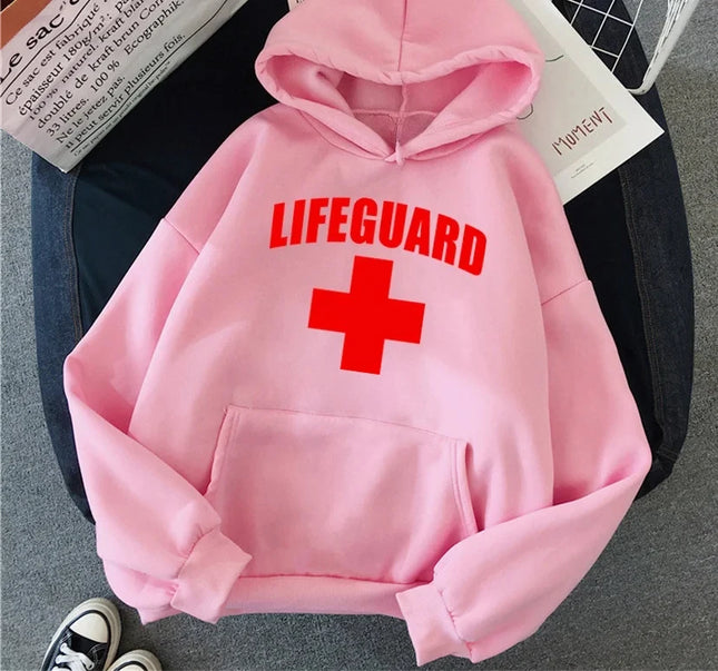 Autumn Winter Women Hoodies Funny Lifeguard Print Hip Hop Fleece Woman Casual Pullover Streetwear Female Y2K Hoodies Clothing