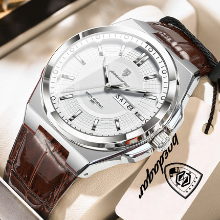 POEDAGAR High Quality Fashion Men's Wristwatch Waterproof Luminous Date Week Business Quartz Men's Watches Leather Men Watch Reloj