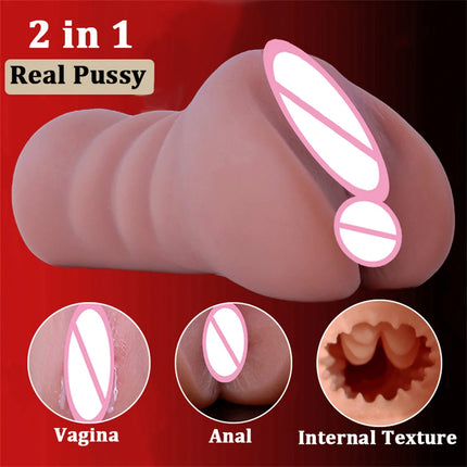 2 IN 1 Sex Toys Masturbation For Men Deep Throat Artificial Real Pussy Oral Male Masturbator Realistic Vagina Adult Pocket Pussy