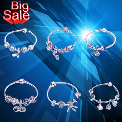 Original 925 Sterling Silver Women's Hand Bracelets Luxury Jewelry Sets Fit Pandora Charms Valentine Day Gift DIY