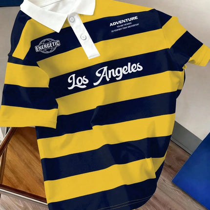 2026 Summer Best-selling Men's Short-Sleeved Polo Shirt with 3D Stripes Pattern Print for Outdoor Sports Leisure and Fashion