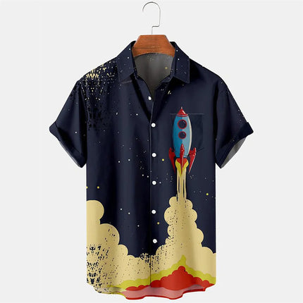 2024 Men's Hawaiian Shirt Poker Print Casual Fashion Lapel Collar Beach Vintage Shirt