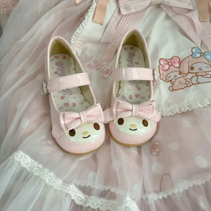 Sanrio Melody Lolita Princess Shoes Pink Kawaii Cartoon Anime Style Decoration Flat Shoes Girl Lolita Round Head Princess Shoes