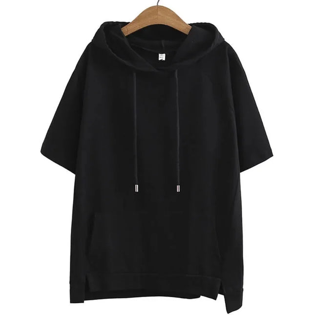 2025 Oversize 4XL Loose Sweatshirts Women Cotton Hoodies Summer Short-sleeves Thin Tees Female Casual Pullover Tops Outerwear