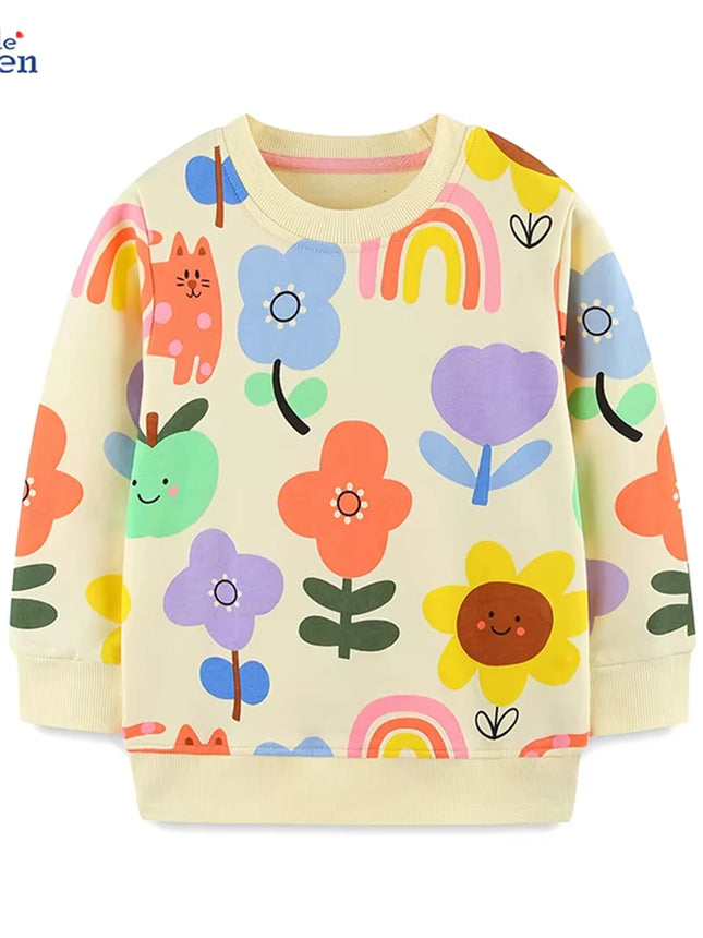 Little maven Cartoon Rainbow Flowers Girls Long Sleeve Tops for Kids Clothes Autumn Spring Sweatshirts Children's Clothing