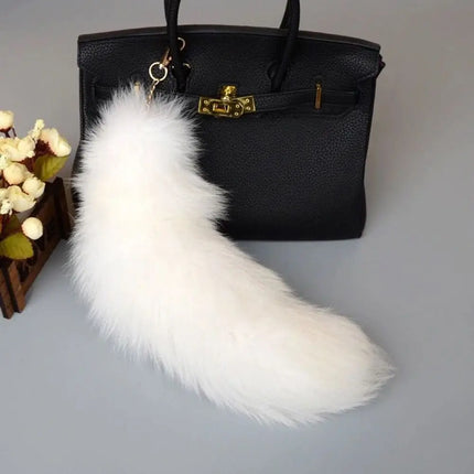 Creaative Faux Fur Fake Fox Tail Pendant Animal Tail Soft Fox Tail Keychain with Metal Clasp Fox Tail Key Ring Bag Decoration