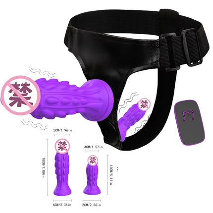 10-Frequency Vibrating Strap On Dildo Harness Silicone Remote Control Vibrator Sex Toy for Women Lesbian Couples Hands-Free Play