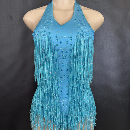 Sparkly Rhinestones Fringe Bodysuit Women Nightclub Party Dance Costume Stage Wear Sexy Tassel Leotard Performance Clothing 7G