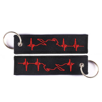 Simplicity Fashion Biker Heartbeat Keychain for Motorcycles Key Chains Embroidery Key Fobs Jewelry Fashionable Chain Wholesale