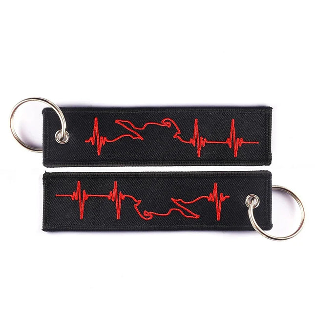 Simplicity Fashion Biker Heartbeat Keychain for Motorcycles Key Chains Embroidery Key Fobs Jewelry Fashionable Chain Wholesale