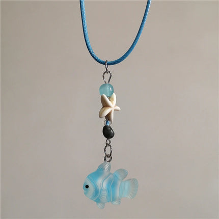 Cute Orange Ceramic Fish Starfish Pendant Beaded Choker Necklace For Women Seaside Vacation Bohemian Harajuku Charm Accessories