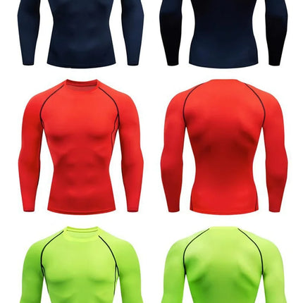 Compression Shirt Men Solid Dry Fit Long Sleeve Sportswear For Male Gym Clothing Running Fitness Tee Training Workout Muscle Top