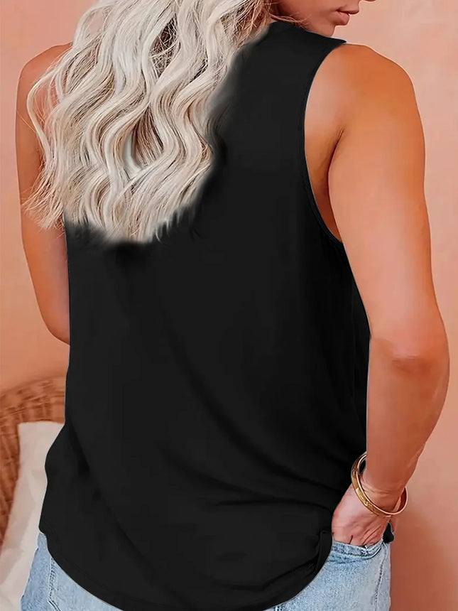 Raccoon & Moon Print Tank Top Casual Crew Neck Tank Top For Summer Women's Clothing