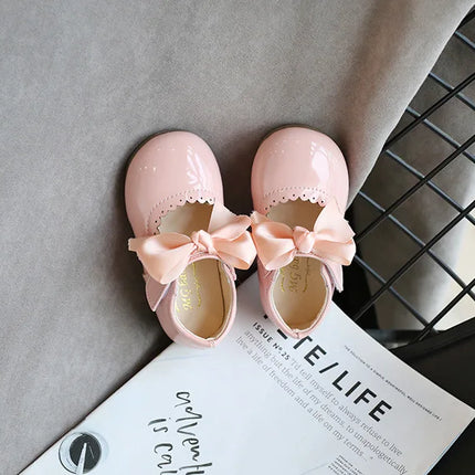 Toddlers Girls Shoes Children's Flats PU Patent Leather Kids Dress Shoes Soft Cute Princess Sweet With Butterfly-knot Bowtie New