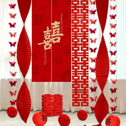 Red Chinese Wedding Hanging Flags Traditional DIY Crafts Double Happiness Pendant Festive Door Curtain Hanging Decor Living Room