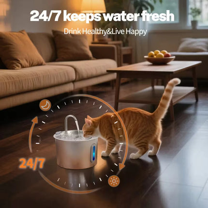 Stainless steel automatic pet water dispenser, 74 ounces/2.2 liters, with water level window for easy viewing of water level