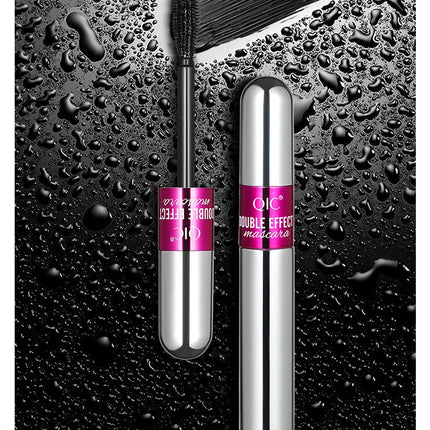 QIC Double Effect 4D Mascara Waterproof Long Curl Natural Thick Eyelash 2-in-1 Black Mascara with 2 Brush Heads