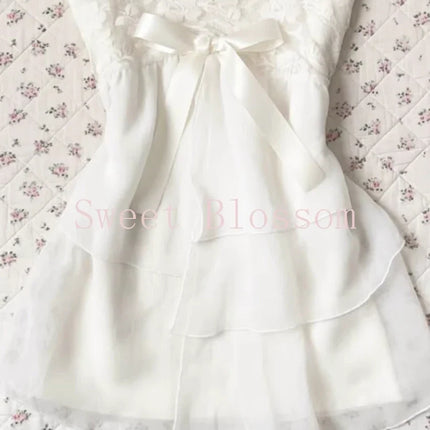 Y2k Kawaii White Ruffle Sweet Blouse Women Japanese Fashion Fairy Bow Sleeveless Tops New Harajuku Elegant Slim Summer Shirts