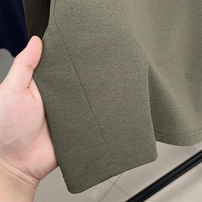 Luxury Brand Men's Long-Sleeved T-Shirt Mock Neck Half-Zip Letter Embroidery Personality Retro Spring Tops Trend Hot Men's Clothing
