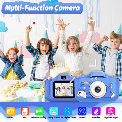 Blue Dog Kids Camera 1080P HD Digital Camera 2.0" Dual Lens Selfie Video Camera with Games Birthday Gift Toys for Boys
