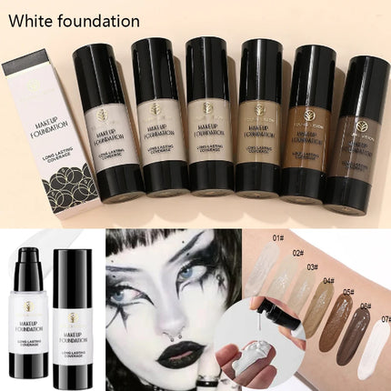 White Liquid Foundation Cosplay Face Makeup Base Long-lasting Waterproof High Coverage Concealer Foundation Makeup for Women