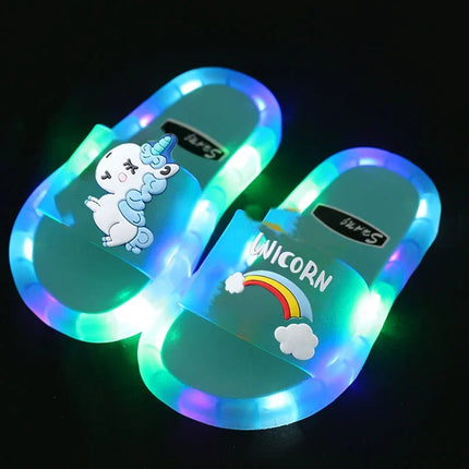 Children's Boys Girls Slippers Cartoon Unicorn Animal Prints Shoes Lighted Fashion Cute Shoes Bathroom Kids Toddler Slippers