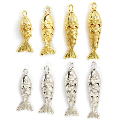 1 Piece Brass Ocean Jewelry Charms 18K Real Gold Plated Fish Animal Movable Clear Cubic Zirconia Pendant For DIY Necklace Making
