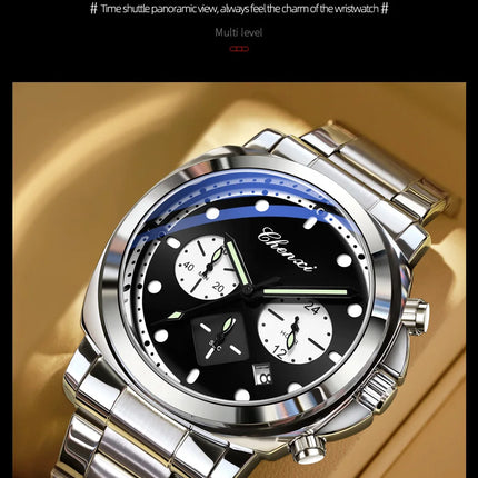 CHENXI Men's Watch Multifunctional Fashion Quartz with Calendar Luminous Display Men Watches Chronograph Business Wristwatch