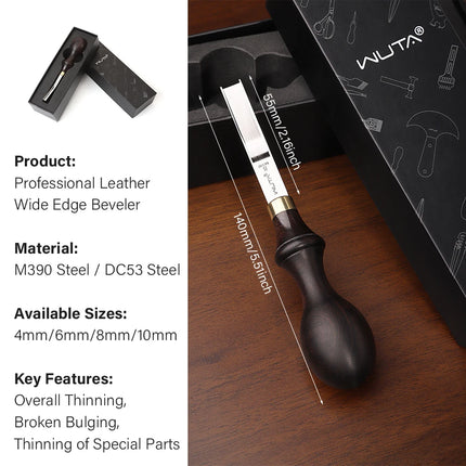 WUTA 1PC Professional Leather Wide Edger Skiver Edge Beveler Sharp M390/DC53 Steel Skiving Thinning Trimming Craft Leather Tools