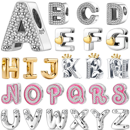A-Z Alphabet Beads Charms Fit Original 925 Sterling Silver Bracelets Charm 26 Letters Charm for Women Girl DIY Fine Jewelry Gift