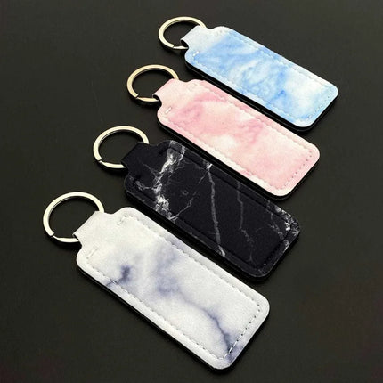 Marble Pattern Custom Keychain Women Personalize Portable Lipstick Case Cover Waterproof Lip Balm Pouch Creative Girlfriend Gift