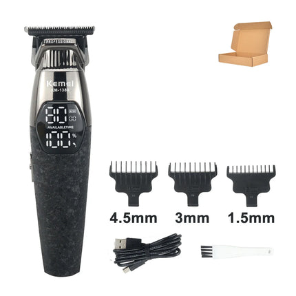 Kemei KM-1388 Full Metal Professional Hair Trimmer for Men DLC Blade T-Blade 8000RPM 5W Motor LED Display 1200mAh Hair Clipper