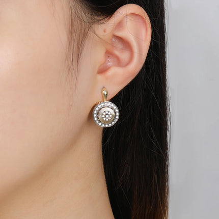 Retro disc design two-color set earrings ring copper plated 14K gold luxury fashion festival party banquet women's jewelry