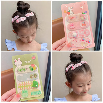 Summer New Baby Girl Bangs Stickers Set Cute Cartoon Sweet Flower Princess Side Clips Kids Headdress Hair Artifact Photo Props