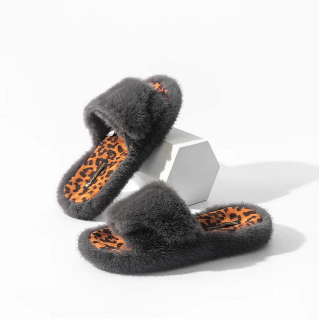 Smile Pop Winter Women Slippers Indoor House Women's Slippers Short Plush Warm Slippers For Women Flat Rubber Sole Women Shoes