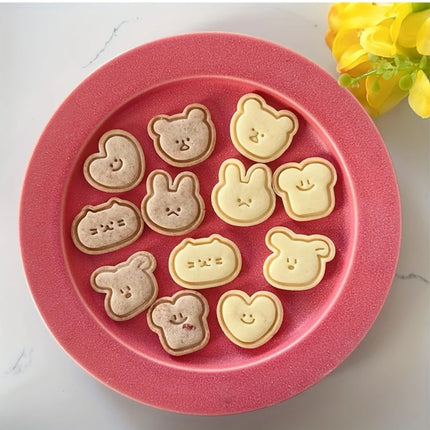 6Pcs Cute Cartoon Animal Cookie Mold Set, Mini Bear, Rabbit, Cat, Toast & Heart Cutter for Baking, Fondant & Steamed Buns