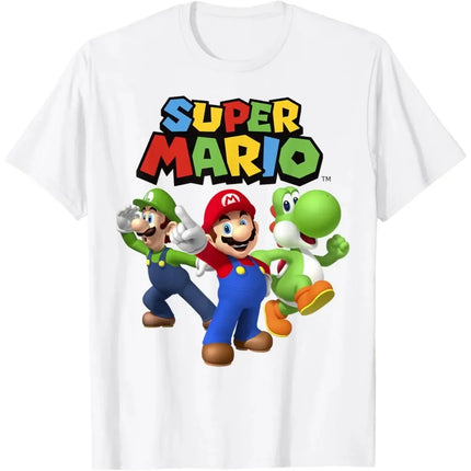 Super Mario & Luigi & Yoshi graphic unisex kids T-shirt,2026 summer New Men vintage fashion O-neck Japanese Harajuku T-shirt