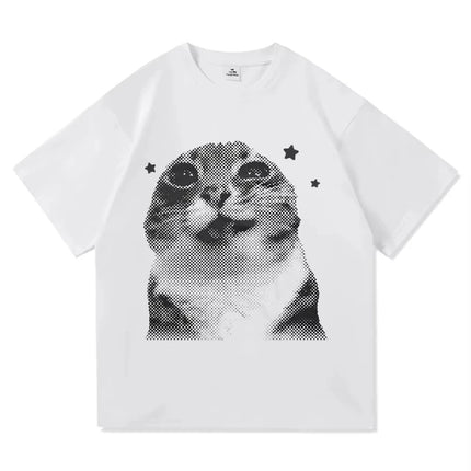 Y2k Funny Cat Meme T Shirt Clothing Harajuku Tops O-neck Short SleeveTshirts Girl Harajuku Anime Cartoon Cat Female Summer Tops
