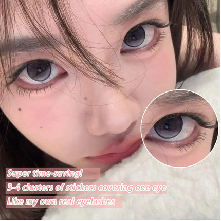 110PCS Self-Adhesive Eyelashes Triple Fish Tail Style Extremely Fine Black Stem False Lashes Clear Transparent Natural Look
