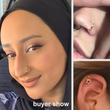 1PC Fake Piercing Nose Ring Cuff for Women Trend Ear Cuff Heart Cross Star Flower Butterfly Shaped Nose Clip Ring Body Jewelry
