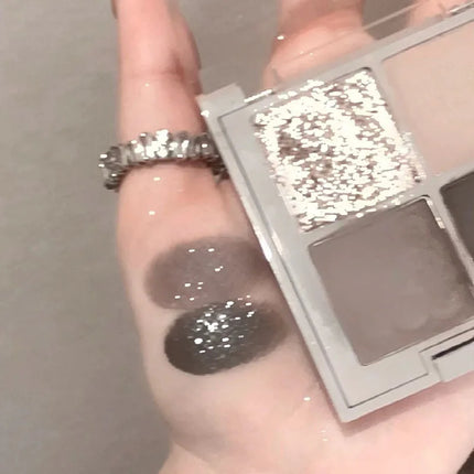 4-Color Glitter Blue Eyeshadow Palette Matte Pearl Shimmer Acrylic Smoky Grey Eye Shadow Palette Long Lasting Makeup Cosmetic